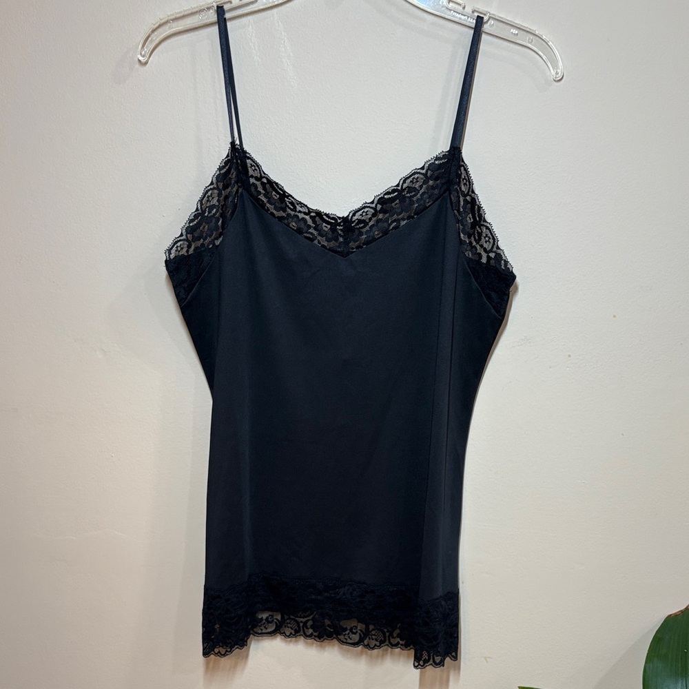 White House Black Market Black Lace-Trim Camisole, L